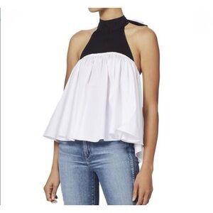 Caroline Constas  Halter Top - Black & White Colorblock Babydoll Blouse size S